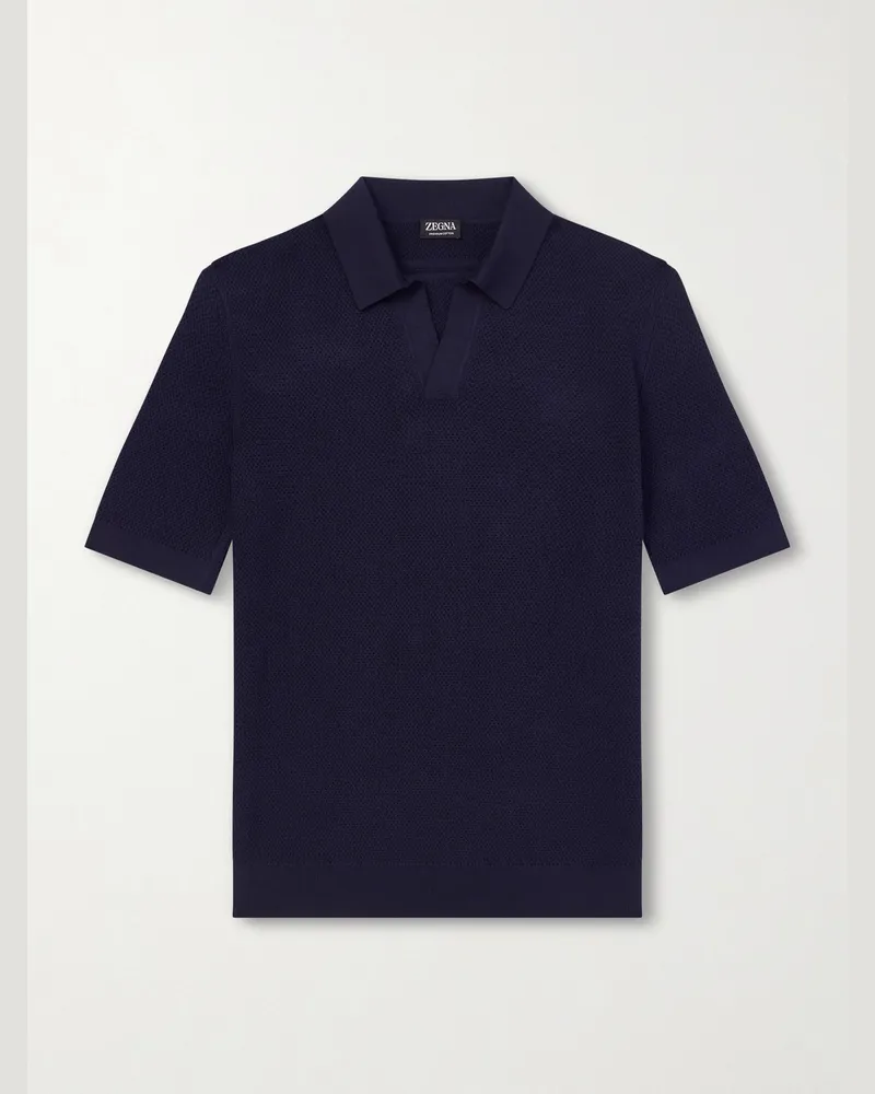 Ermenegildo Zegna Slim-Fit Cotton-Piqué Polo Shirt Blue