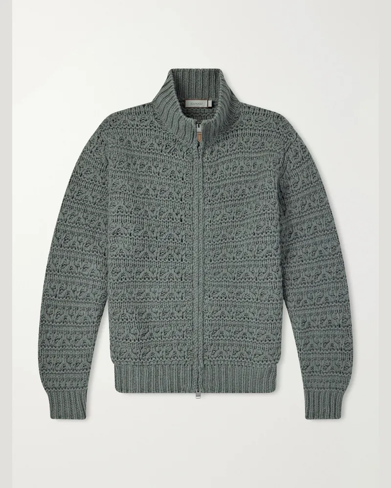 Canali Alpaca-Blend Zip-Up Sweater Green