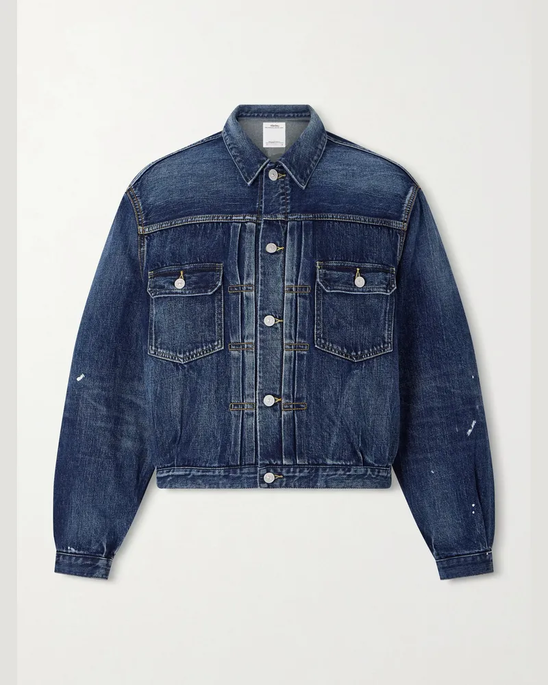 Visvim Social Sculpture 101 X DMGD-1010 Cropped Distressed Selvedge Denim Jacket Blue