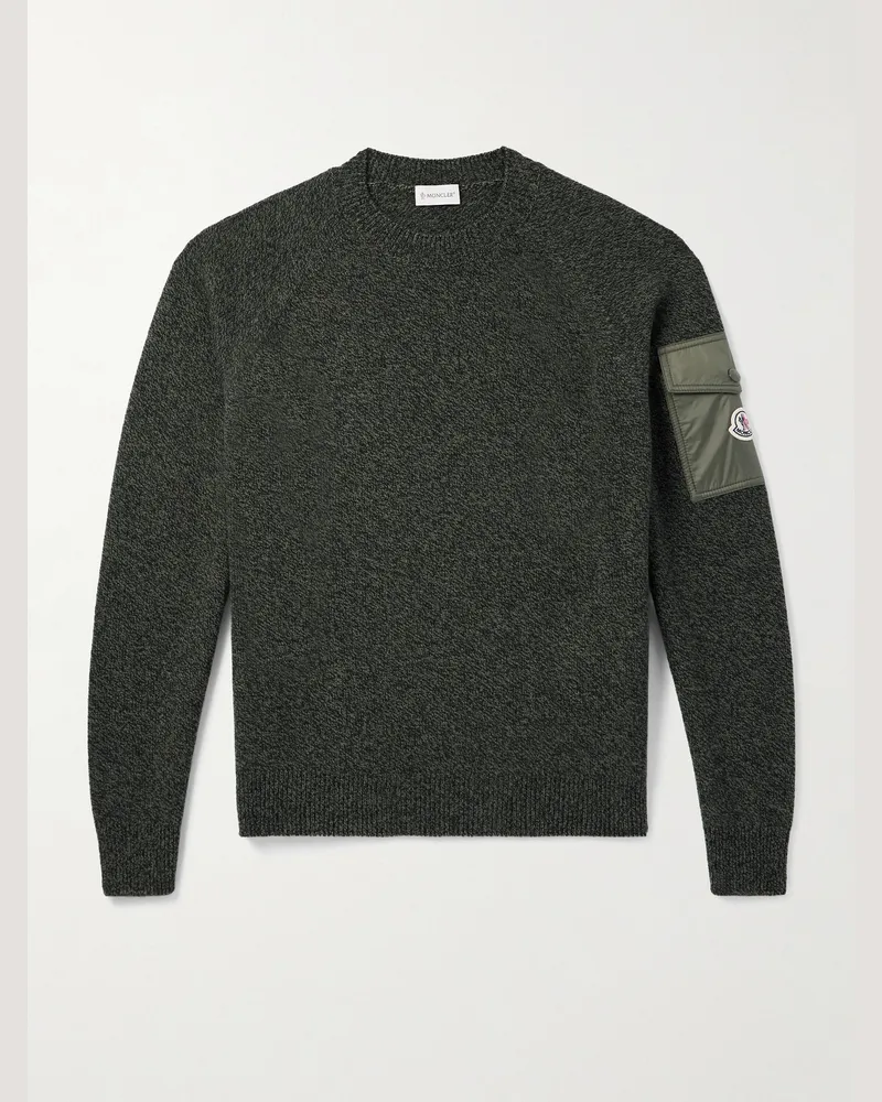 Moncler Pullover aus einer Woll-Kaschmirmischung mit Logoapplikation und Shell-Besatz Grün