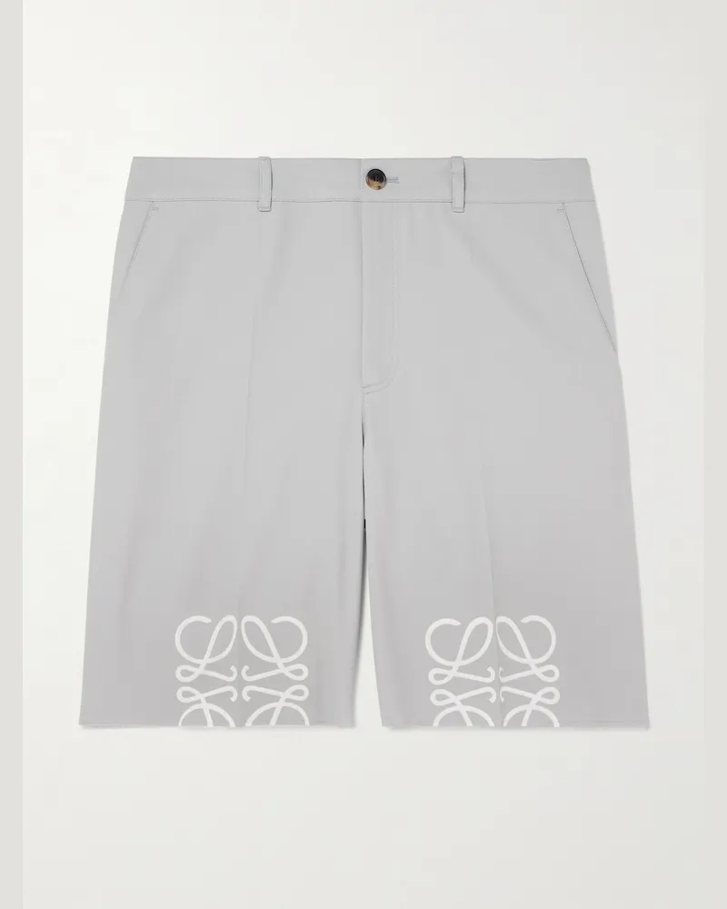 Loewe Gerade geschnittene Shorts aus Baumwoll-Twill mit Logoprint in Distressed-Optik Grau