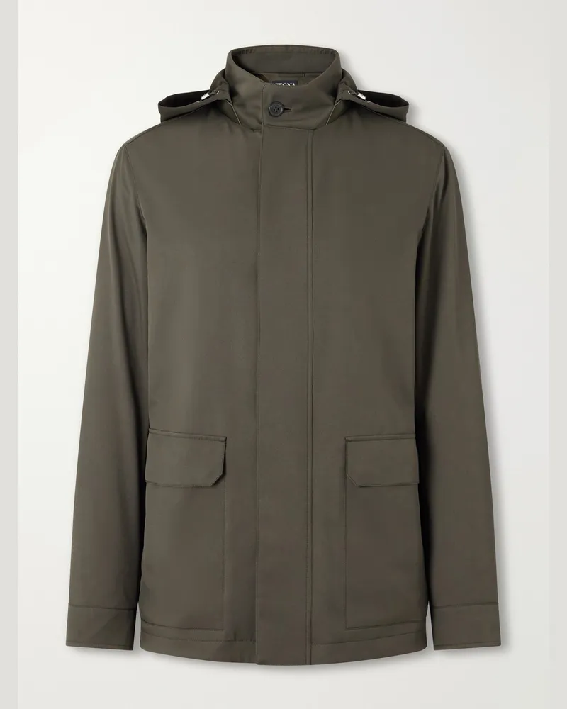 Ermenegildo Zegna Hooded Twill Coat Green