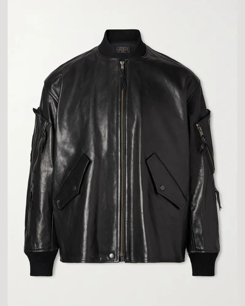 Beams Plus Leather Bomber Jacket Black