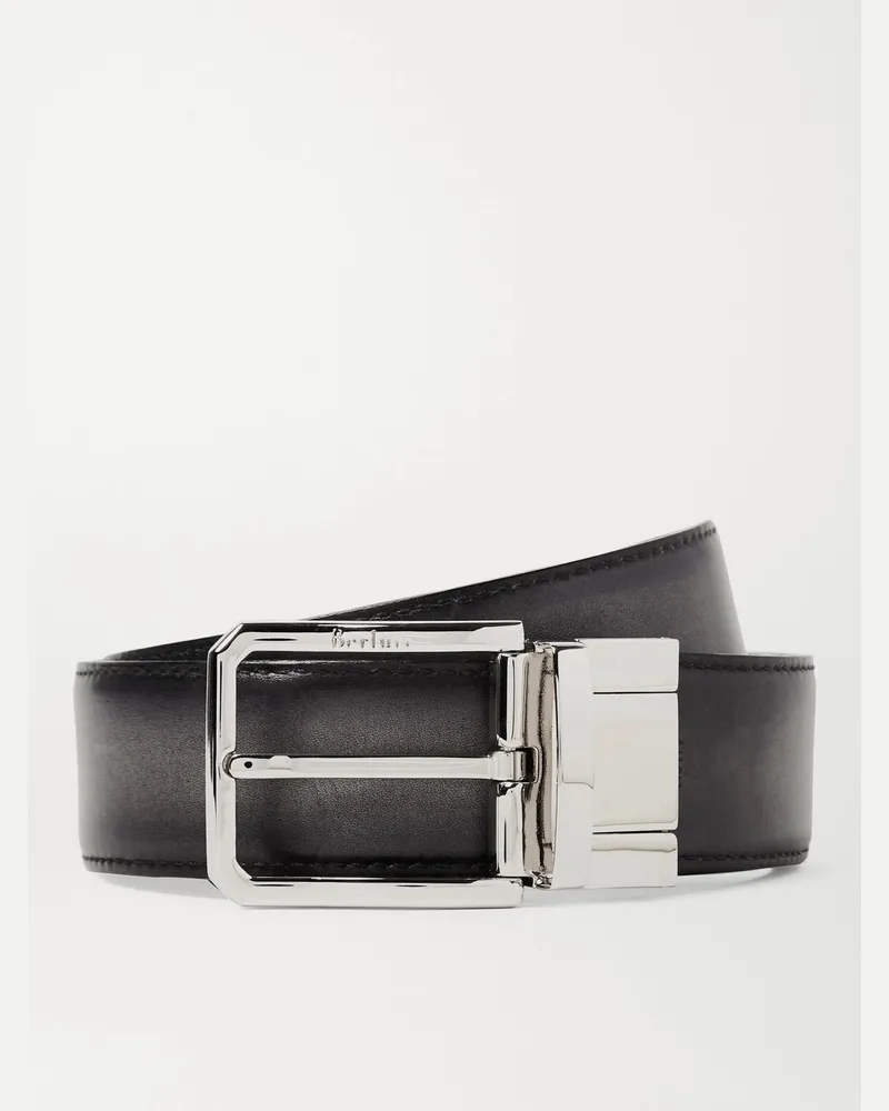 Berluti 3.5cm Scritto Reversible Leather Belt Gray
