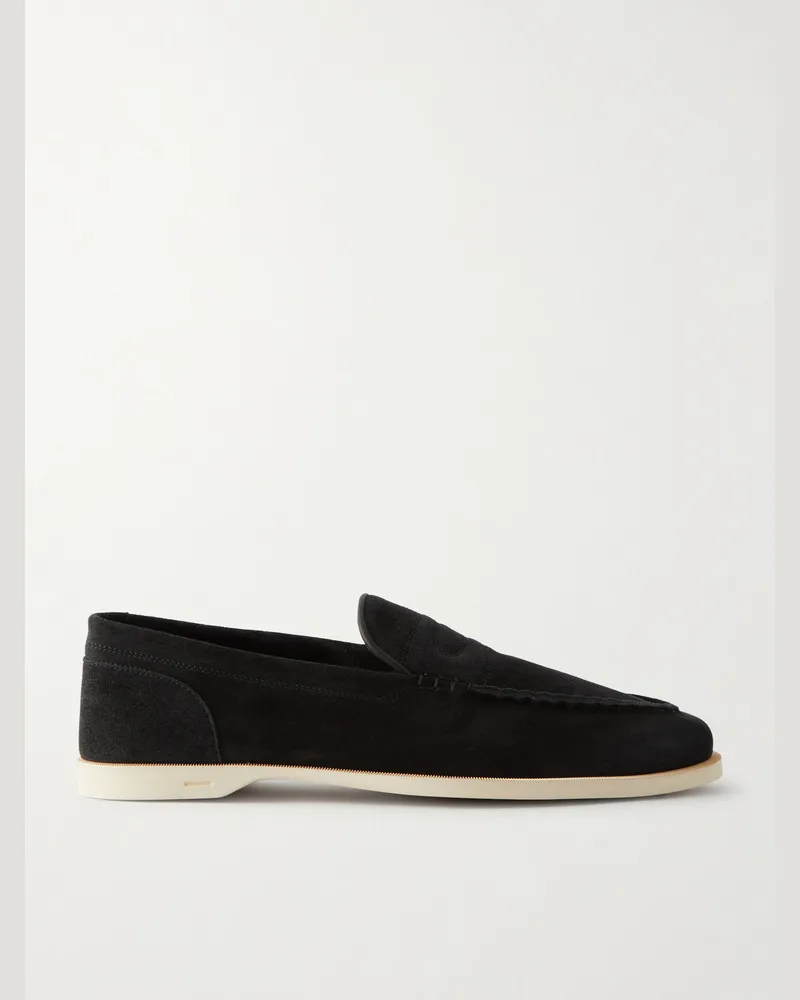 John Lobb Pace Suede Loafers Black