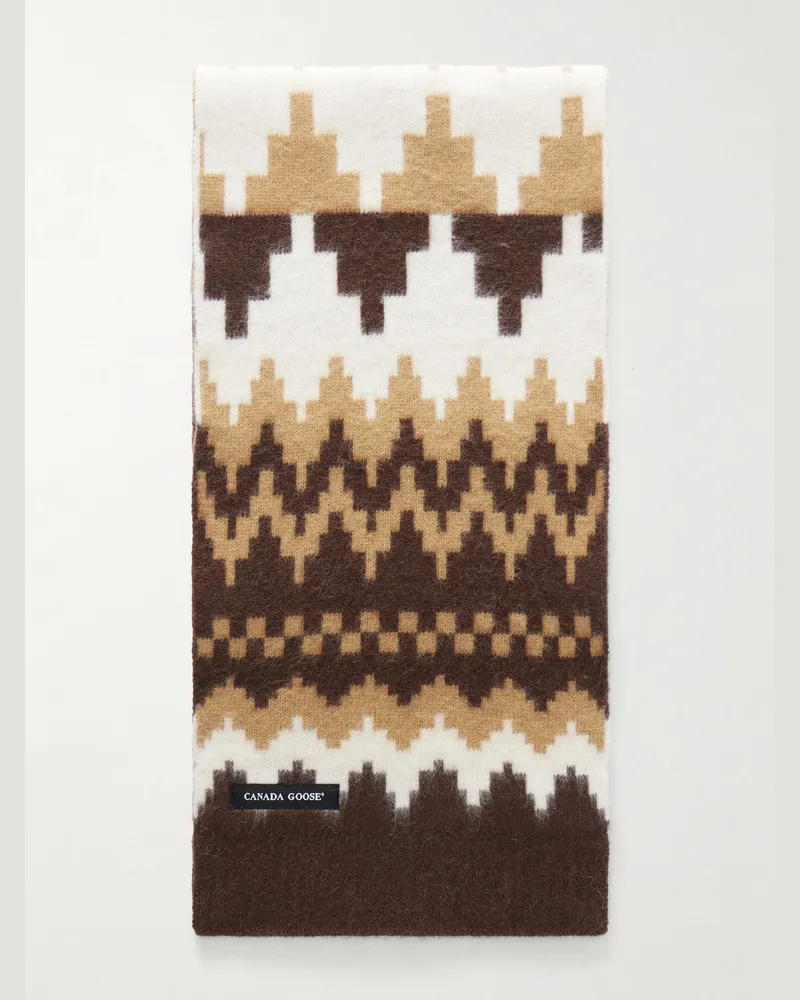 Canada Goose Logo-Appliquéd Fair Isle Jacquard-Knit Wool and Alpaca-Blend Scarf Brown