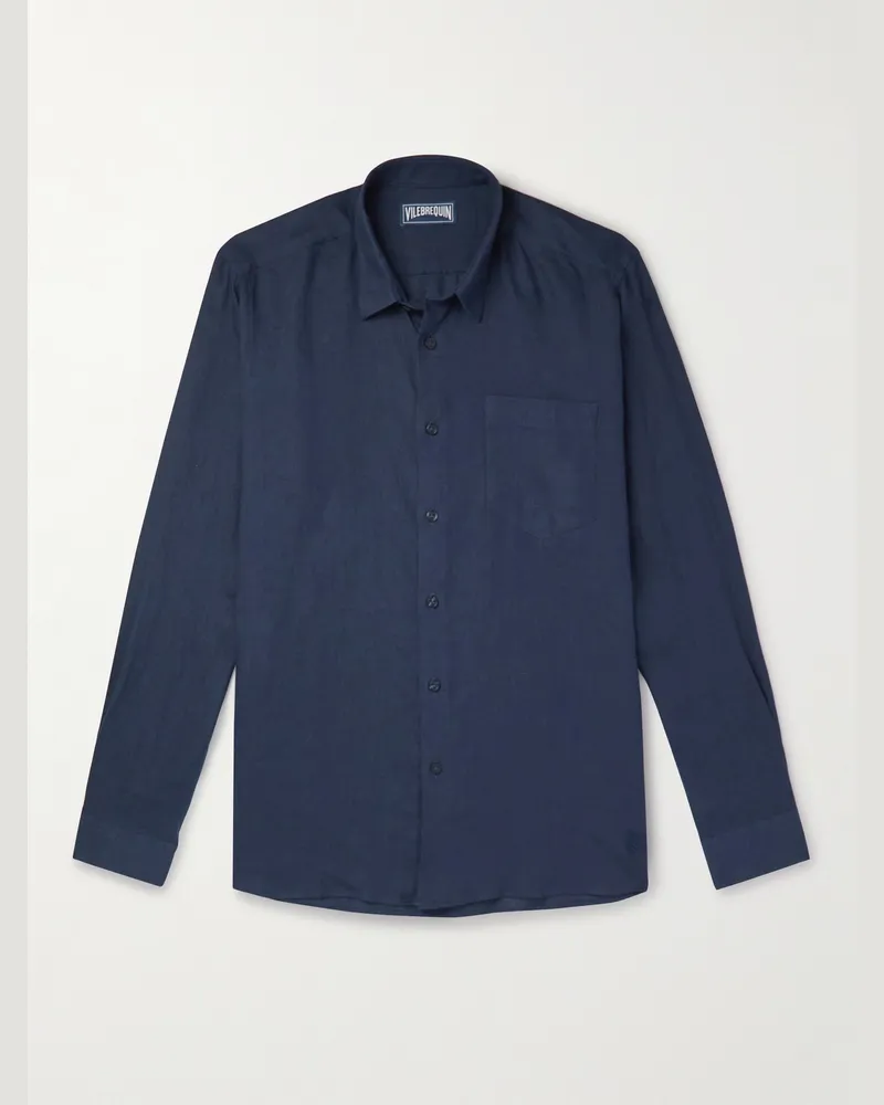 Vilebrequin Caroubis Hemd aus Leinen Blau