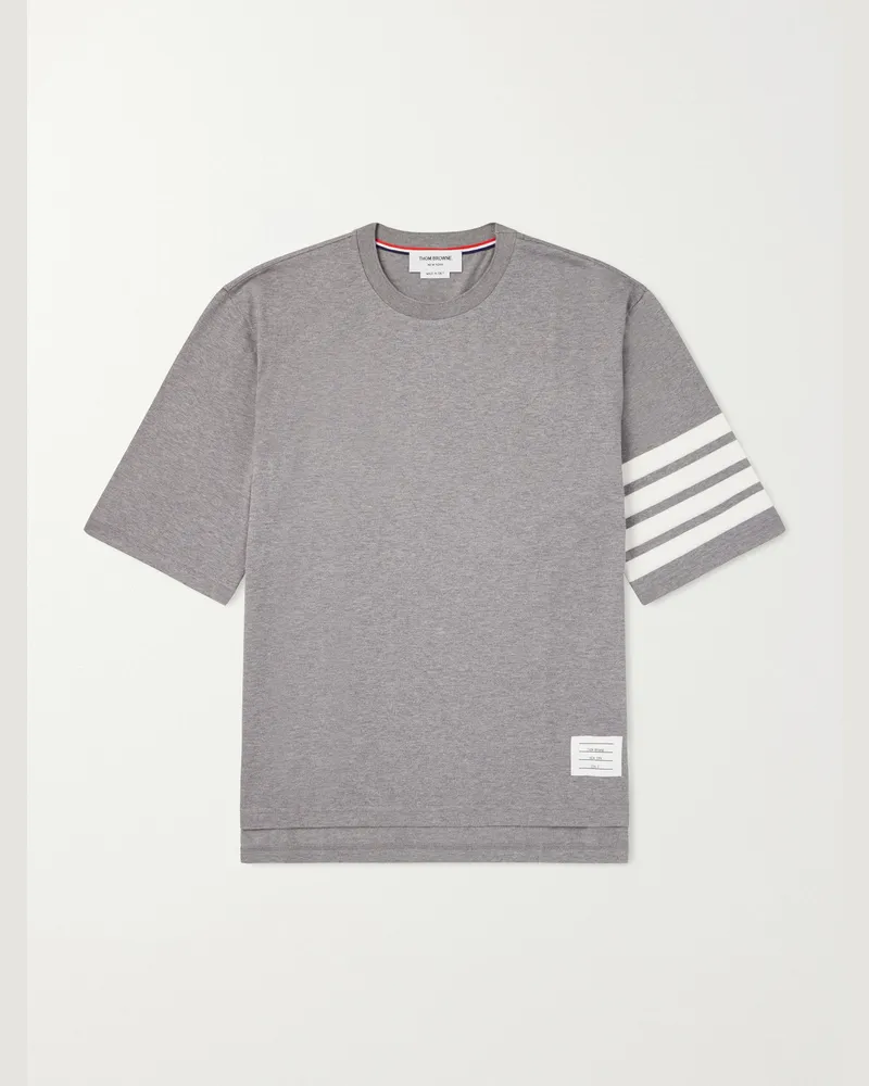 Thom Browne Logo-Appliquéd Striped Cotton-Jersey T-Shirt Gray