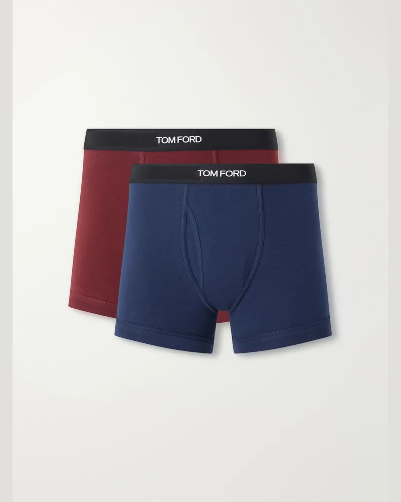 Tom Ford Two Pack Logo-Jacquard Waistband Cotton-Stretch Jersey Boxer Briefs Multi