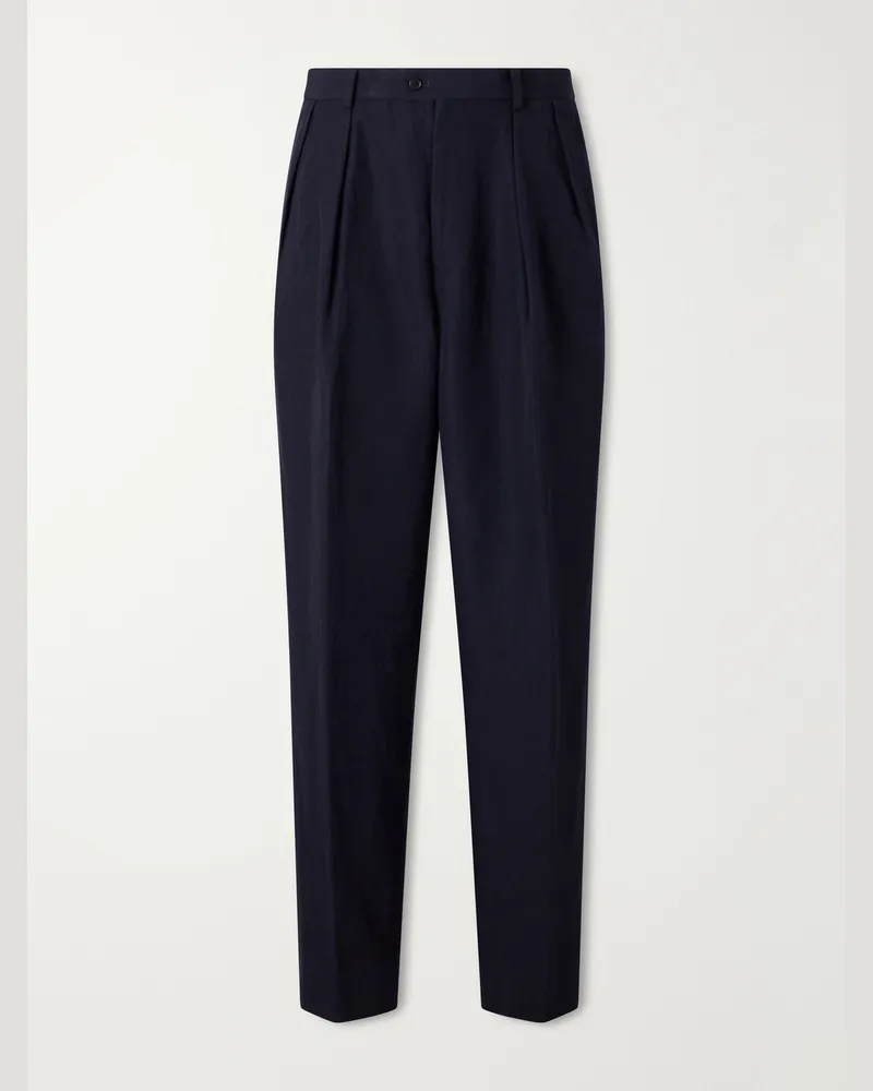 Kaptain Sunshine Straight-Leg Pleated Cashmere and Linen-Blend Twill Trousers Blue