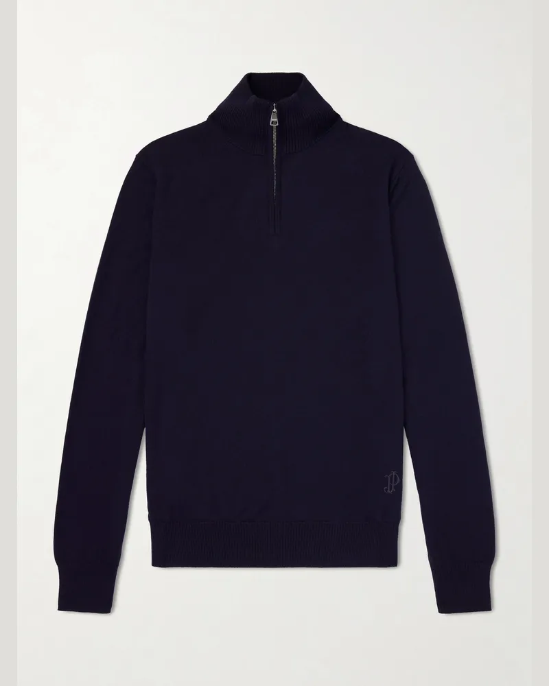PURDEY Linton Logo-Embroidered Wool Half-Zip Sweater Blue