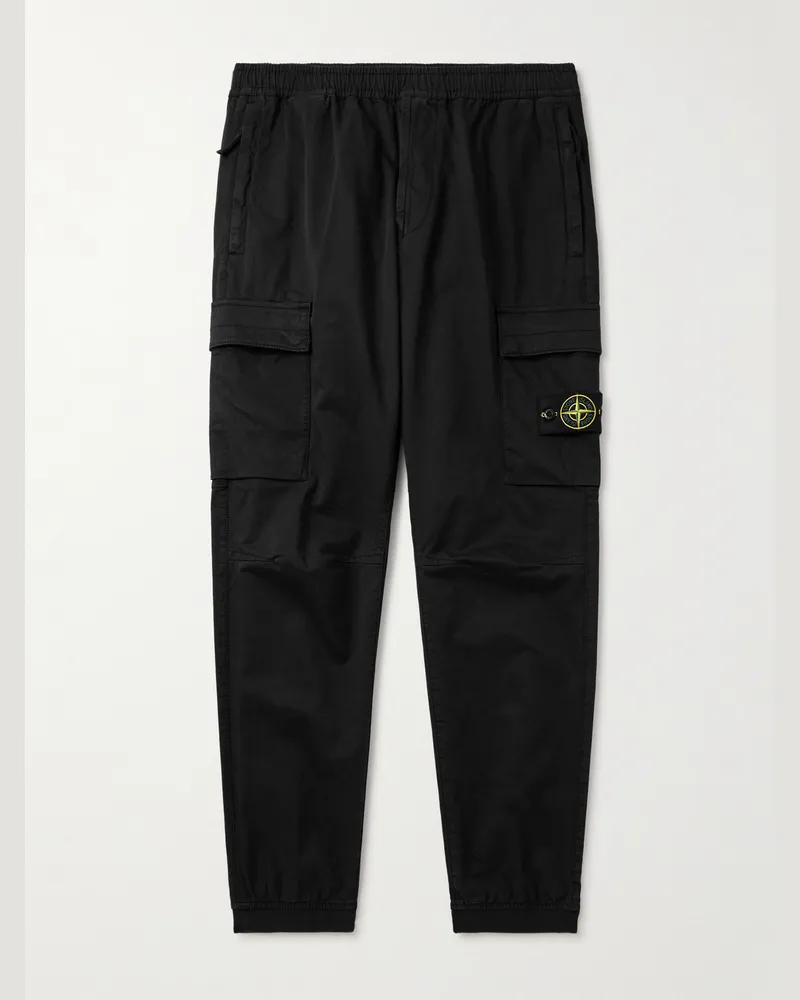 Stone Island Schmal zulaufende Hose aus einer Baumwollmischung Schwarz