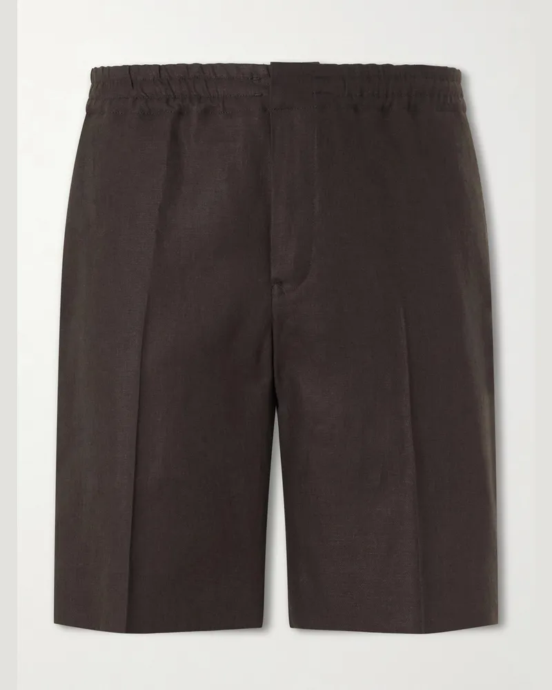 Ermenegildo Zegna Oasi Straight-Leg Linen Shorts Brown