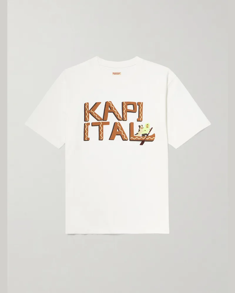 KAPITAL Printed Cotton-Jersey T-Shirt Brown