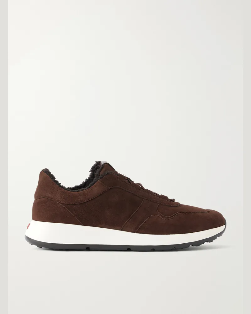 TOD'S Shearling-Lined Suede Sneakers Brown