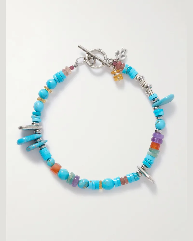 Peyote Bird Playa Sterling Silver Multi-Stone Beaded Bracelet Blue