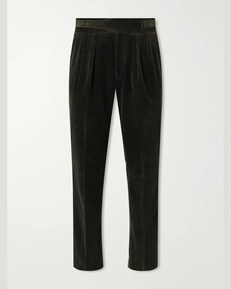 Rubinacci Manny Tapered Pleated Cotton-Corduroy Suit Trousers Green