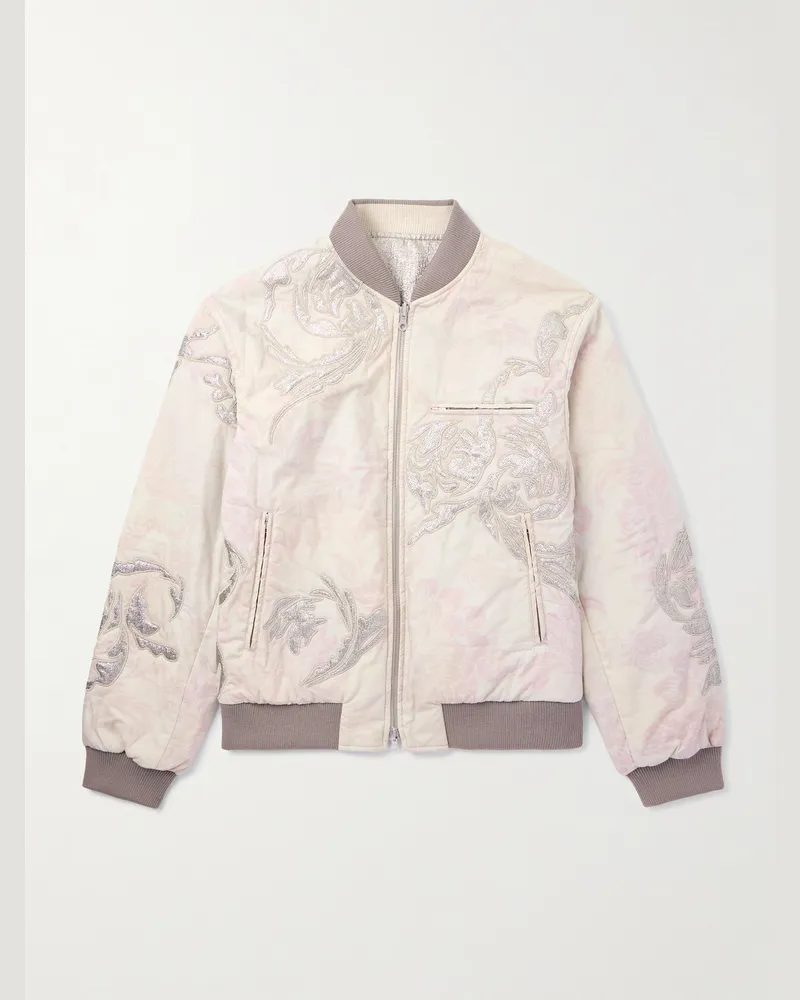Dries van Noten Reversible Embroidered Floral-Print Cotton and Lamé Bomber Jacket Pink