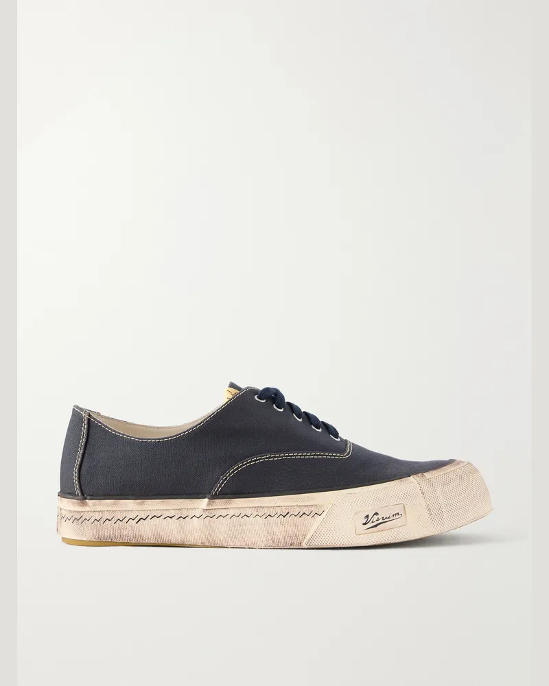 Visvim Logan Distressed Canvas Sneakers Blue
