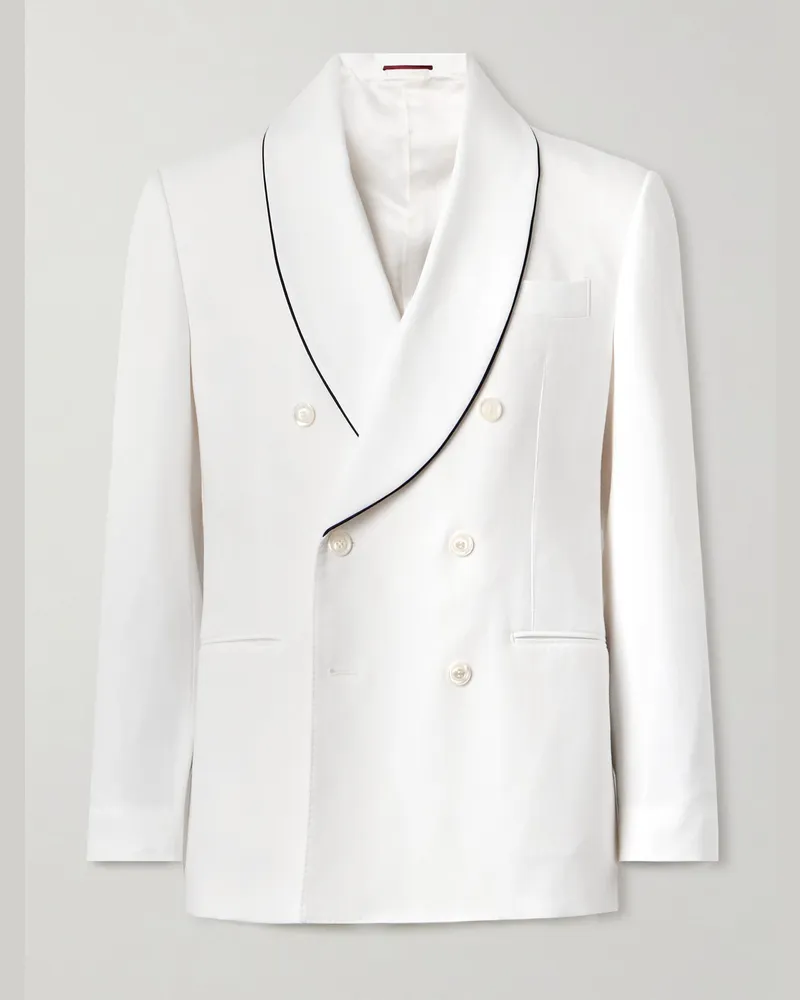 Brunello Cucinelli Doppelreihige Smokingjacke aus Baumwolle Weiß
