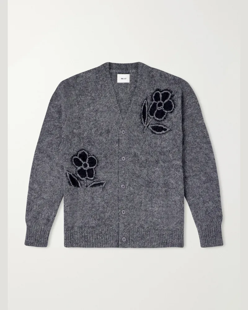 NN 07 Kyle 60021 Embroidered Intarsia-Knit Brushed Alpaca-Blend Cardigan Gray