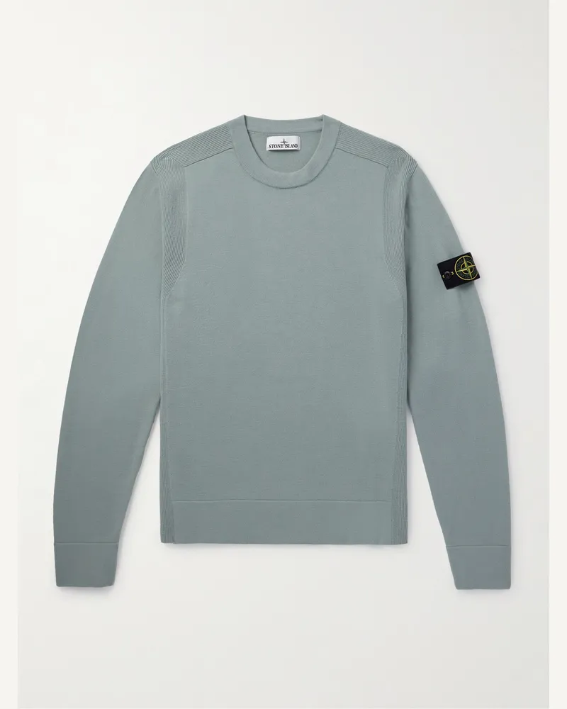 Stone Island Sweatshirt aus Jersey aus einer Schurwollmischung mit Logodetail Grau