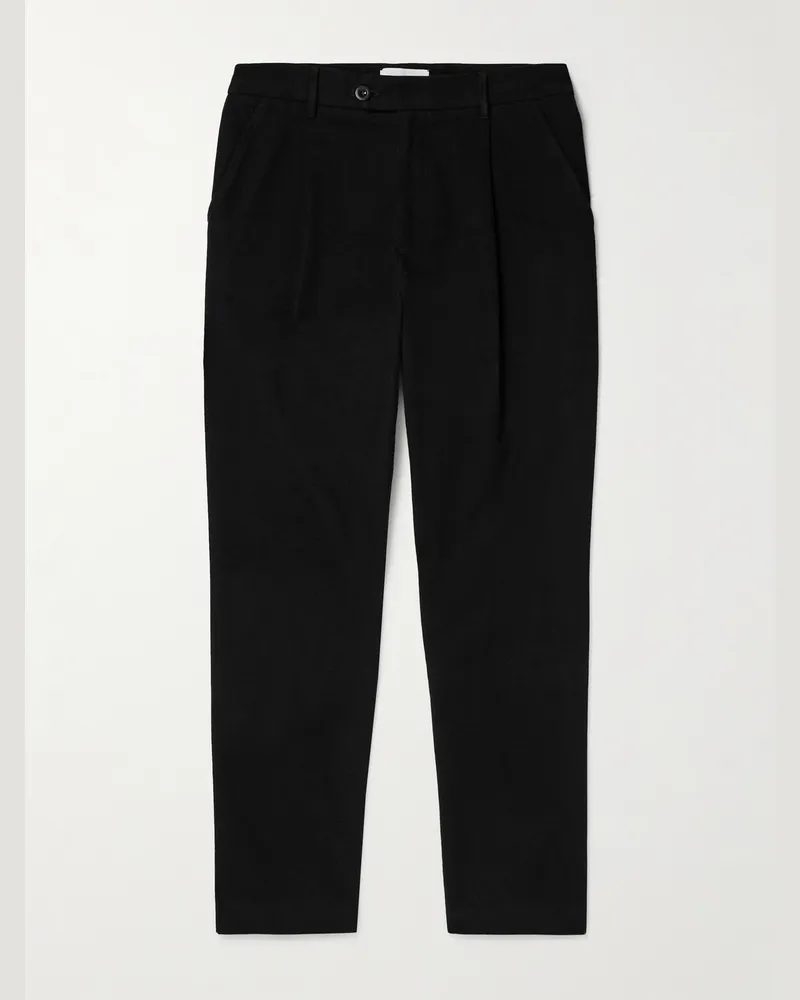MR P. Daniel Tapered Pleated Organic Cotton-Blend Moleskin Trousers Black