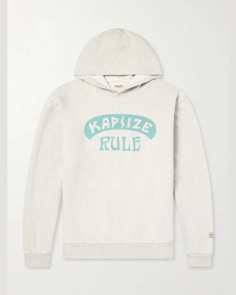 KAPITAL Printed Wool-Blend Jersey Hoodie Neutrals