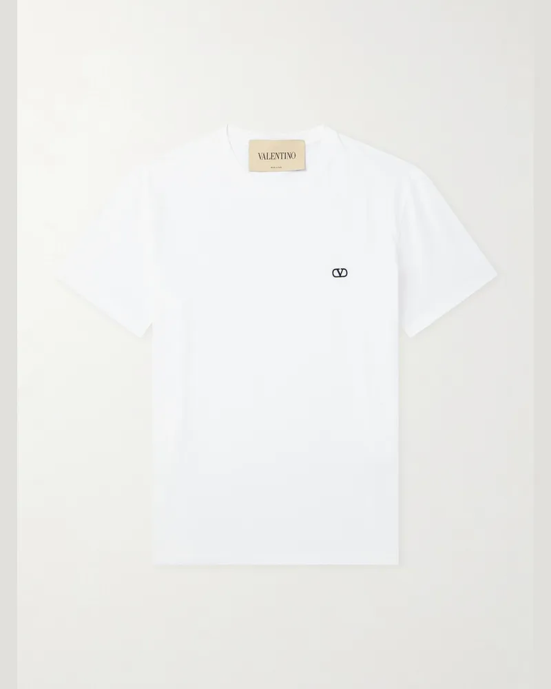 Valentino Garavani Logo-Embroidered Cotton-Jersey T-Shirt White