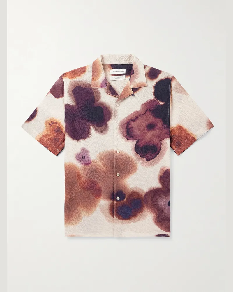 A Kind Of Guise Gioia Hemd aus bedrucktem Baumwoll-Seersucker mit wandelbarem Kragen Lila