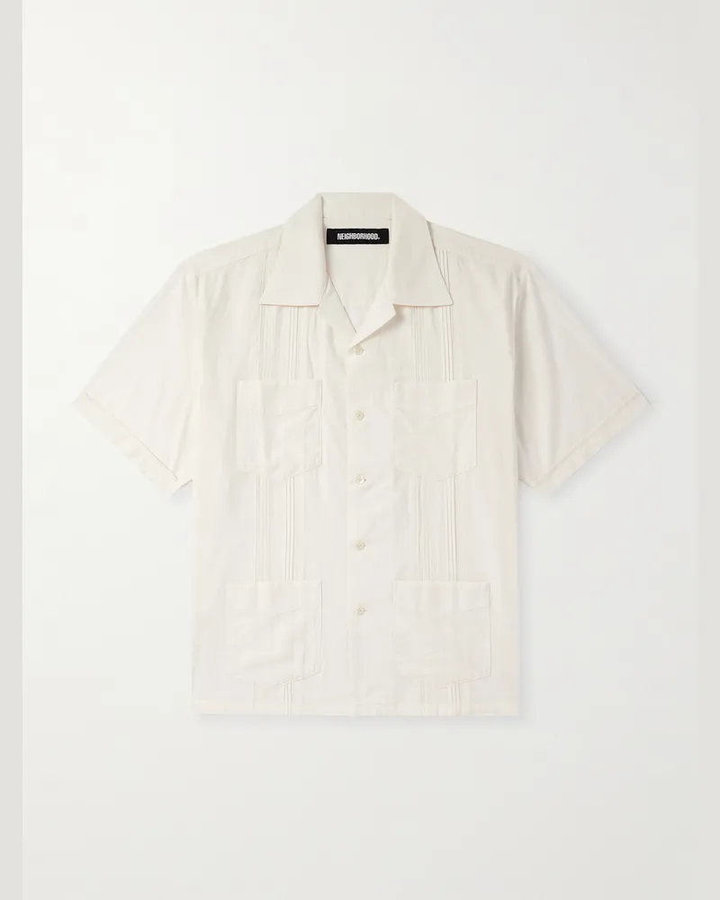 Neighborhood Guayabera Hemd aus Baumwollpopeline mit Stickerei, Biesen und Reverskragen Weiß