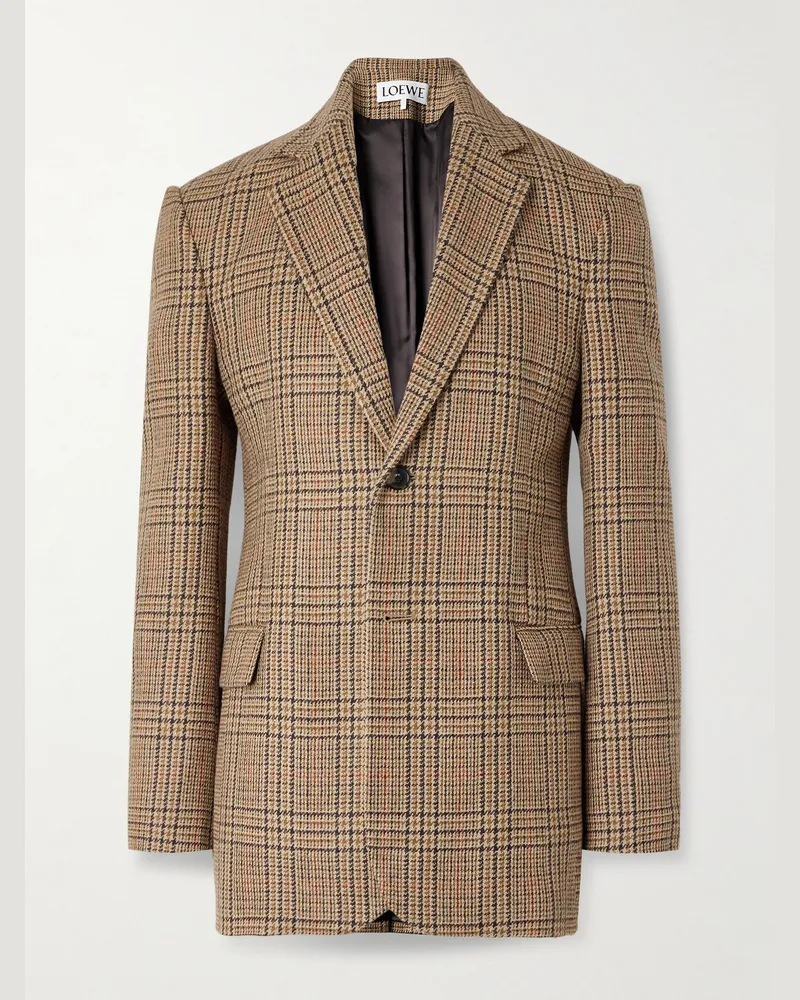 Loewe Prince of Wales Checked Wool-Tweed Blazer Neutrals