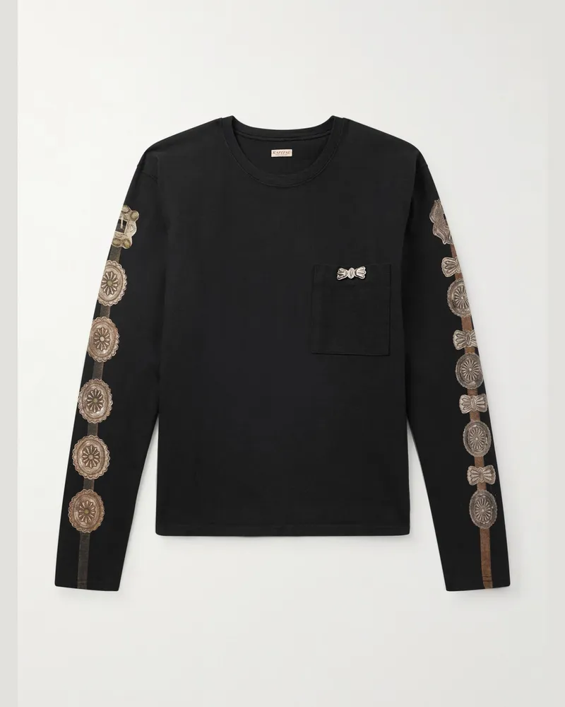 KAPITAL Dense Oberteil aus Baumwoll-Jersey mit Print und Applikation Schwarz