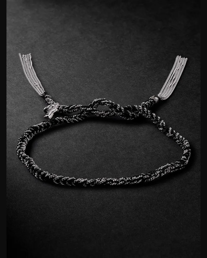 Carolina Bucci Health Lucky White Gold and Silk Bracelet Black