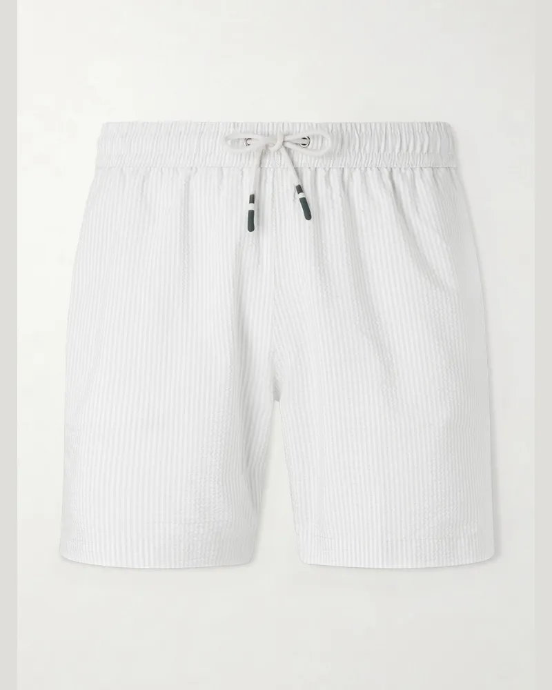 Hartford Straight-Leg Mid-Length Striped Seersucker Swim Shorts Gray