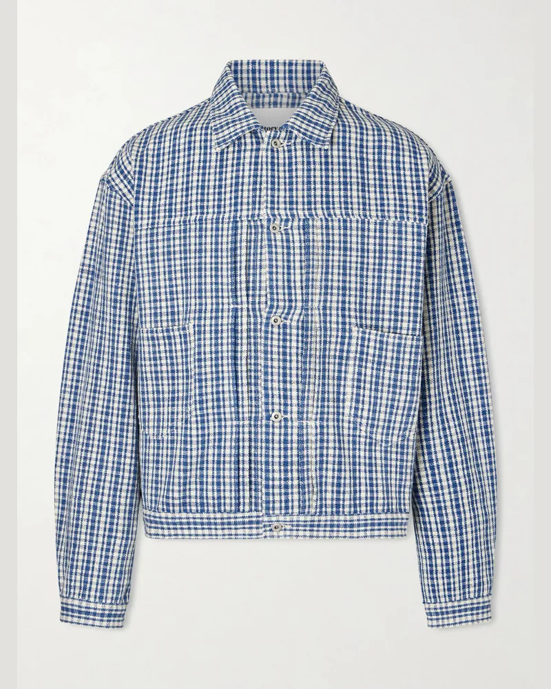 STORY mfg. Sundae Checked Cotton Jacket Blue