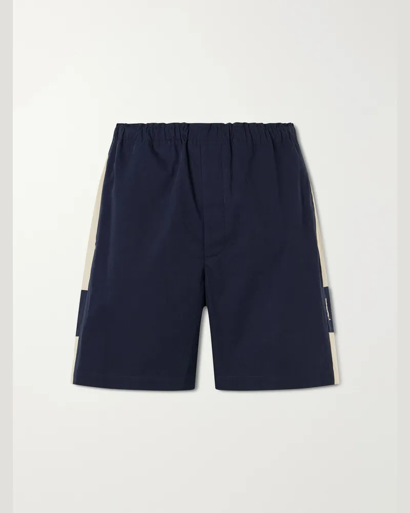 Saint Laurent Cassandre-Embroidered Cotton Shorts Blue