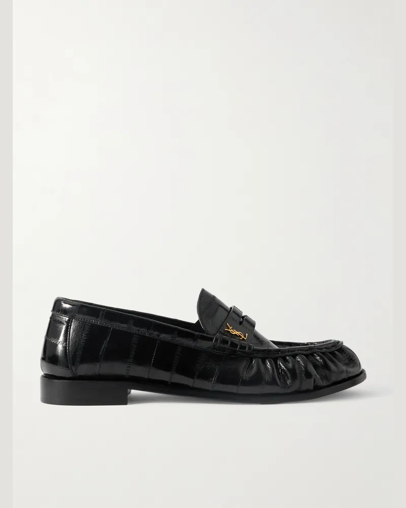 Saint Laurent Le Loafer Monogram Logo-Appliquéd Eel Penny Loafers Black