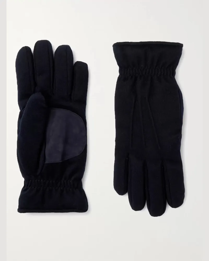 Loro Piana Wattierte Handschuhe aus Storm-System®-Kaschmir mit Velourslederbesatz Blau