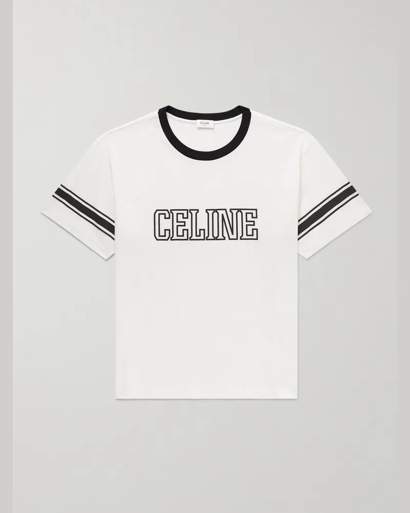 Celine T-Shirt aus Baumwoll-Jersey mit Logoprint Neutral