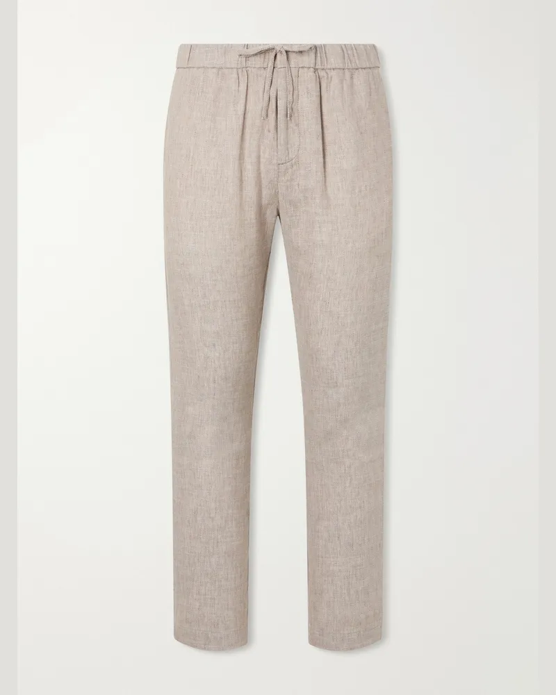 Frescobol Carioca Oscar Straight-Leg Linen and Cotton-Blend Drawstring Trousers Brown