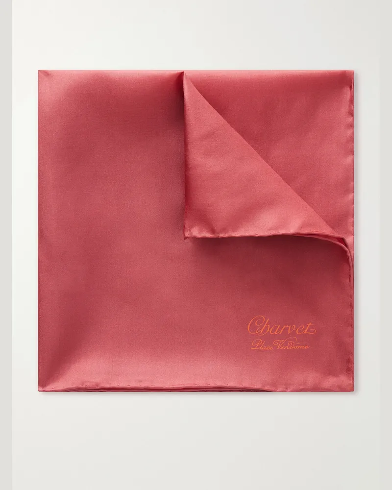 Charvet Logo-Print Silk-Twill Pocket Square Red