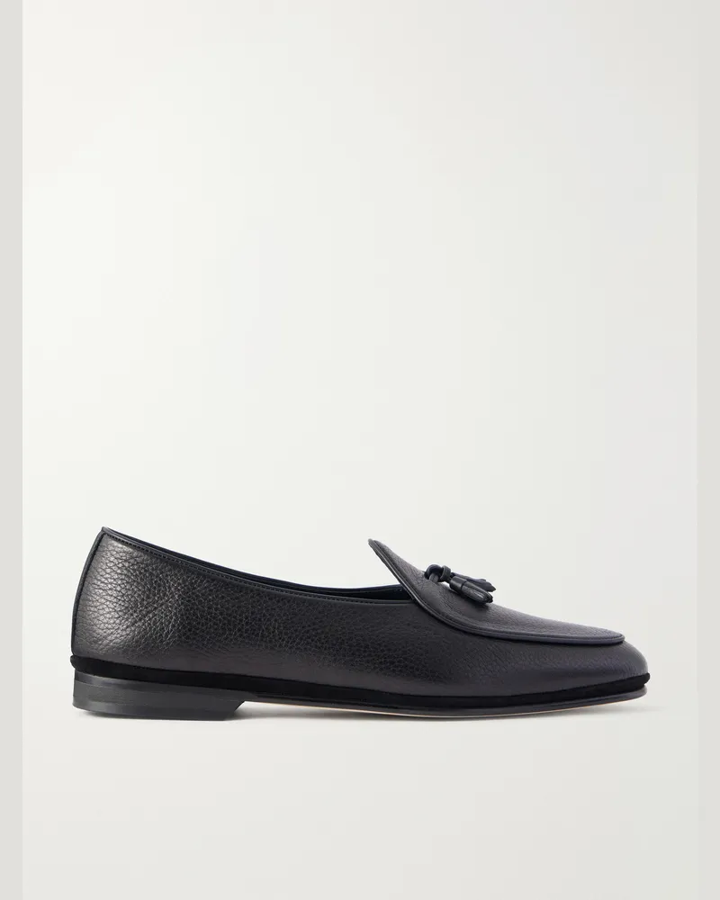 Rubinacci Marfy Tasseled Full-Grain Leather Loafers Black
