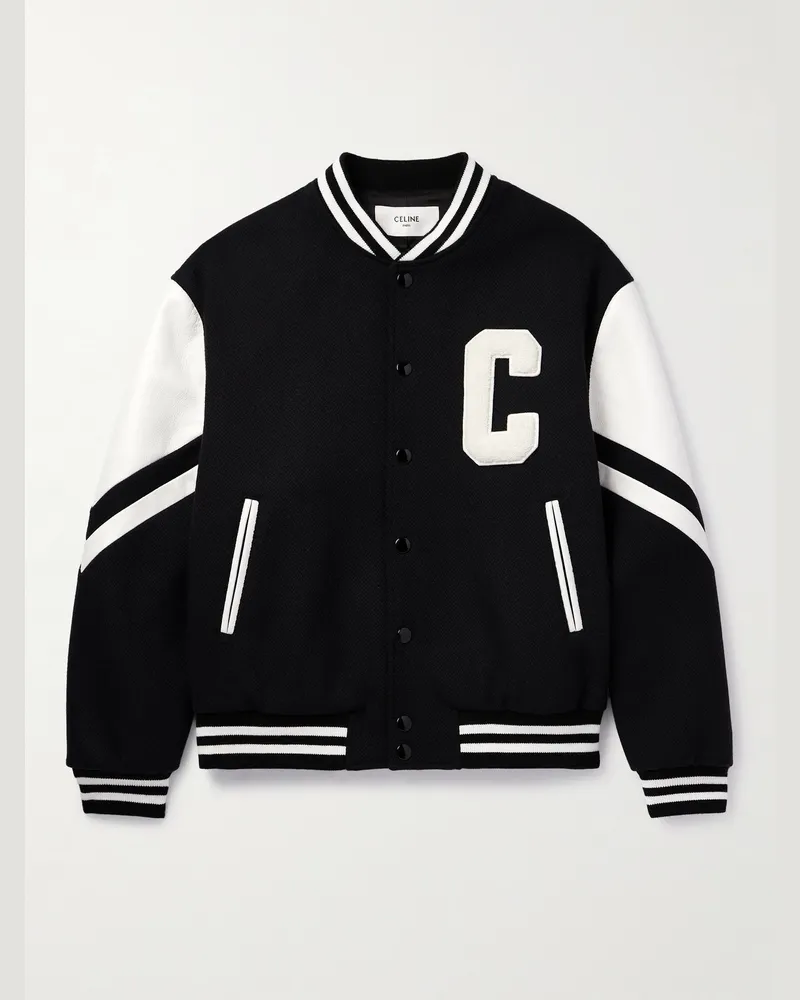 Celine Collegejacke aus einer Schurwollmischung und Leder mit Logoapplikation Schwarz