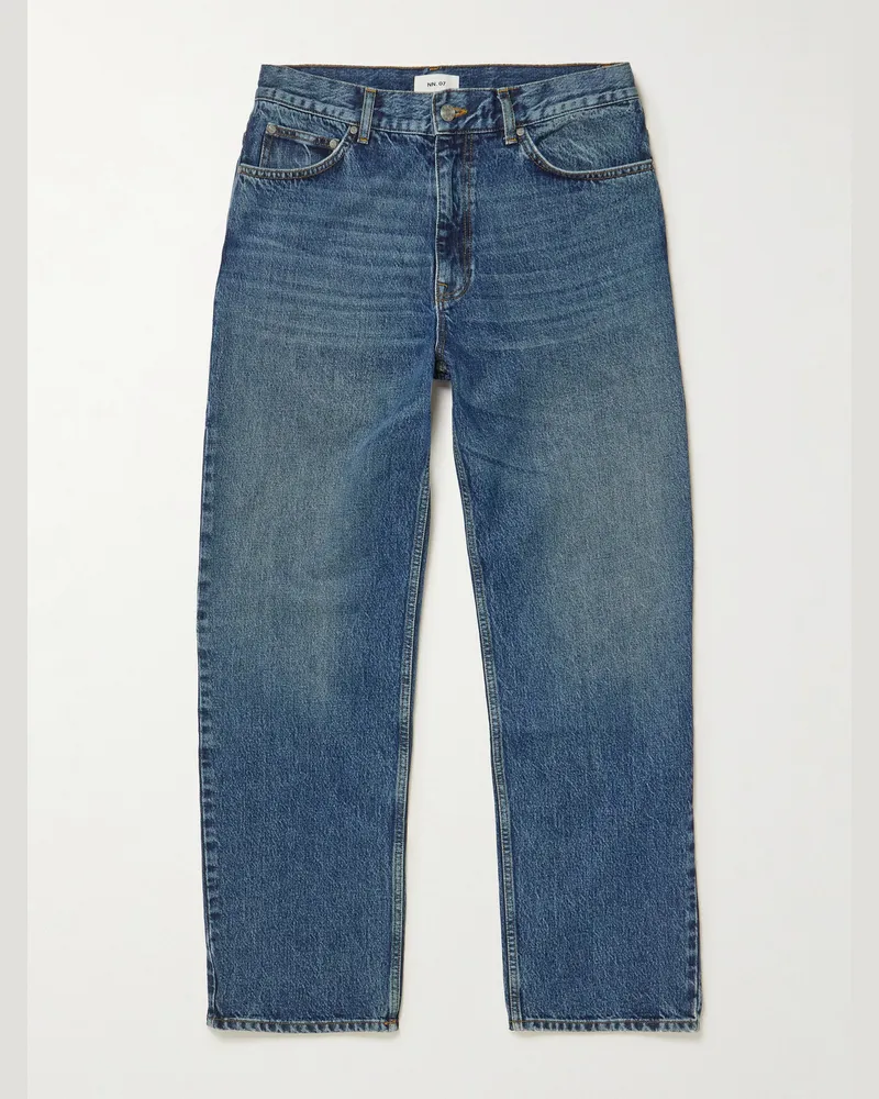 NN 07 Otis 1847 gerade geschnittene Stonewashed-Jeans Blau