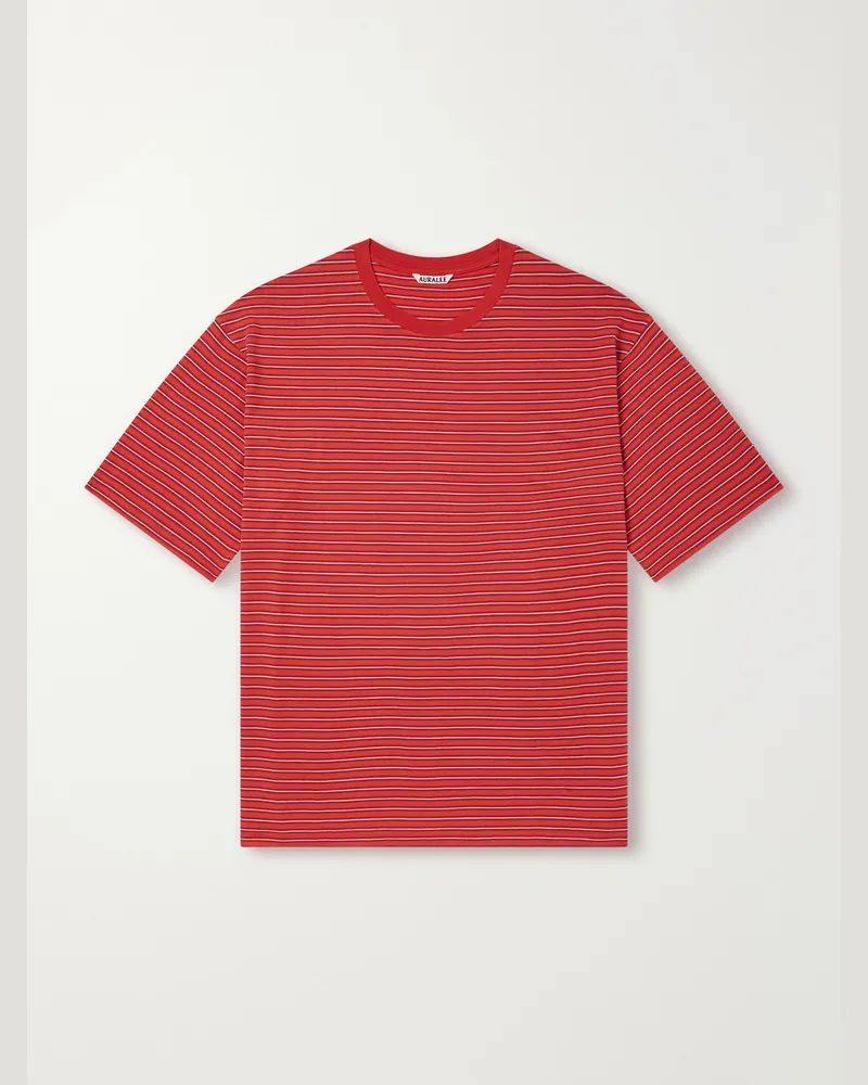 AURALEE Striped Wool-Jersey T-Shirt Red