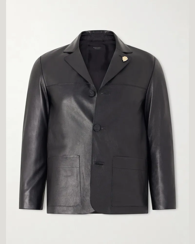 Gucci Embellished Leather Blazer Black