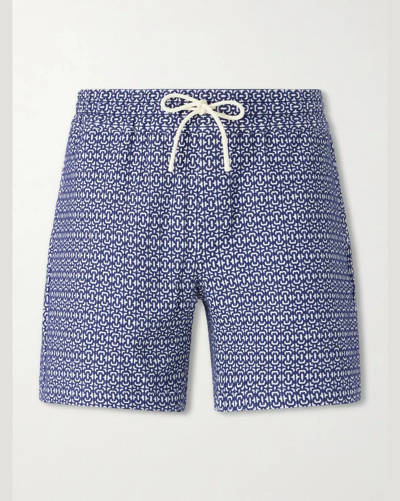 Portuguese Flannel Abstract Tile Straight-Leg Cotton Shorts Blue