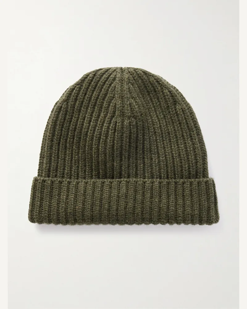 Loro Piana Beanie aus Kaschmir in Rippstrick Grün