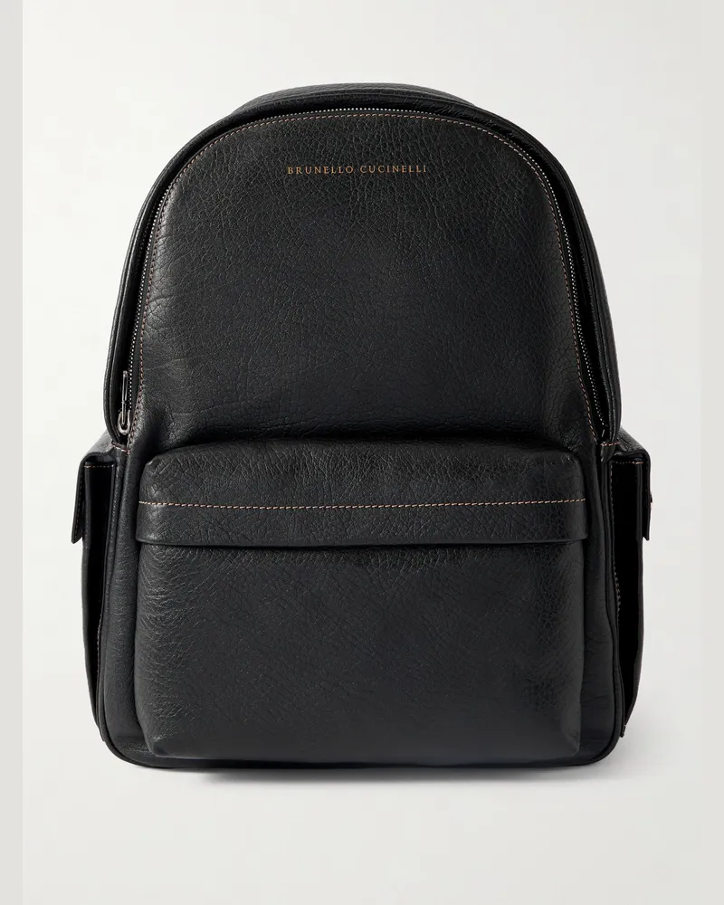 Brunello Cucinelli Rucksack aus vollnarbigem Leder Schwarz